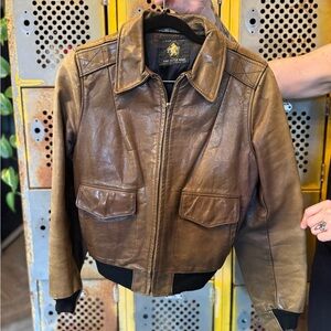 Vintage XS Brown Leather Bomber Jacket